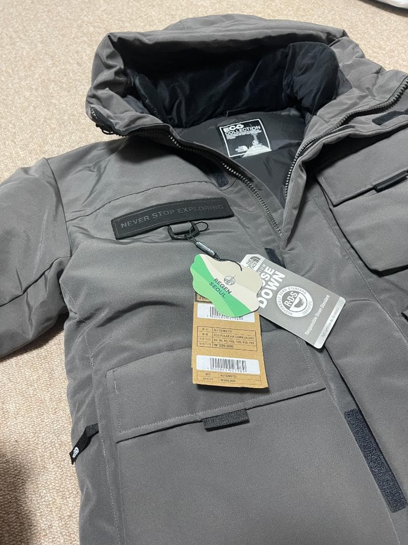 新品　韓国限定ノースフェイス グースダウンジャケット グレー 高級色 メンズ S
