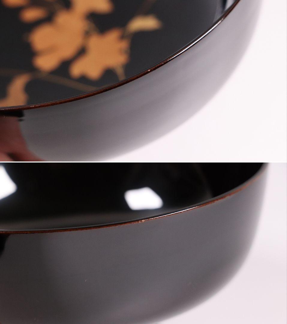 CL37 輪島塗 諫鼓鶏金蒔絵 黒塗椀 五客 木製漆器 鶏 太鼓 草花