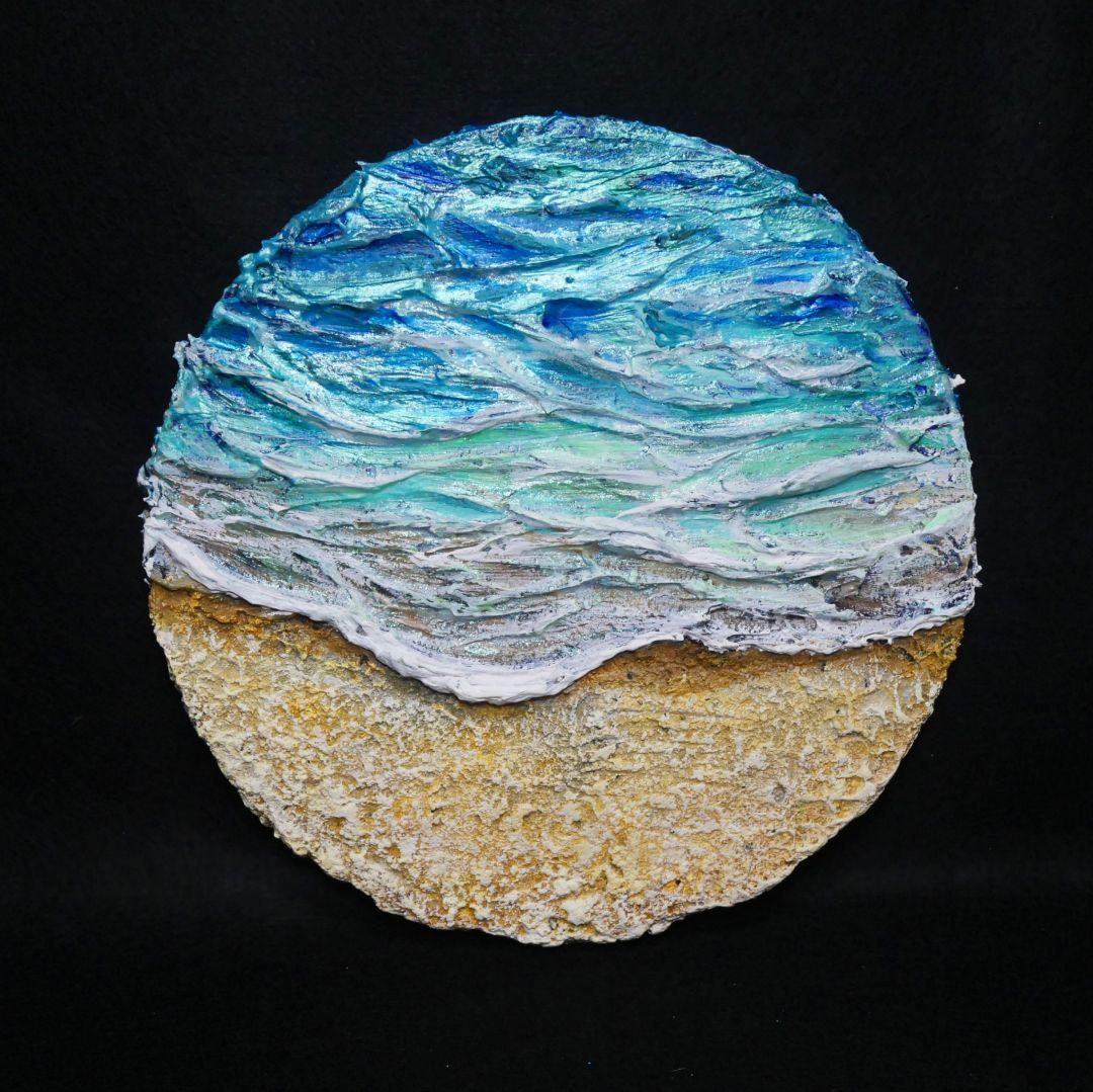 油絵 油彩 油彩画 絵 絵画 円形【丸い海】