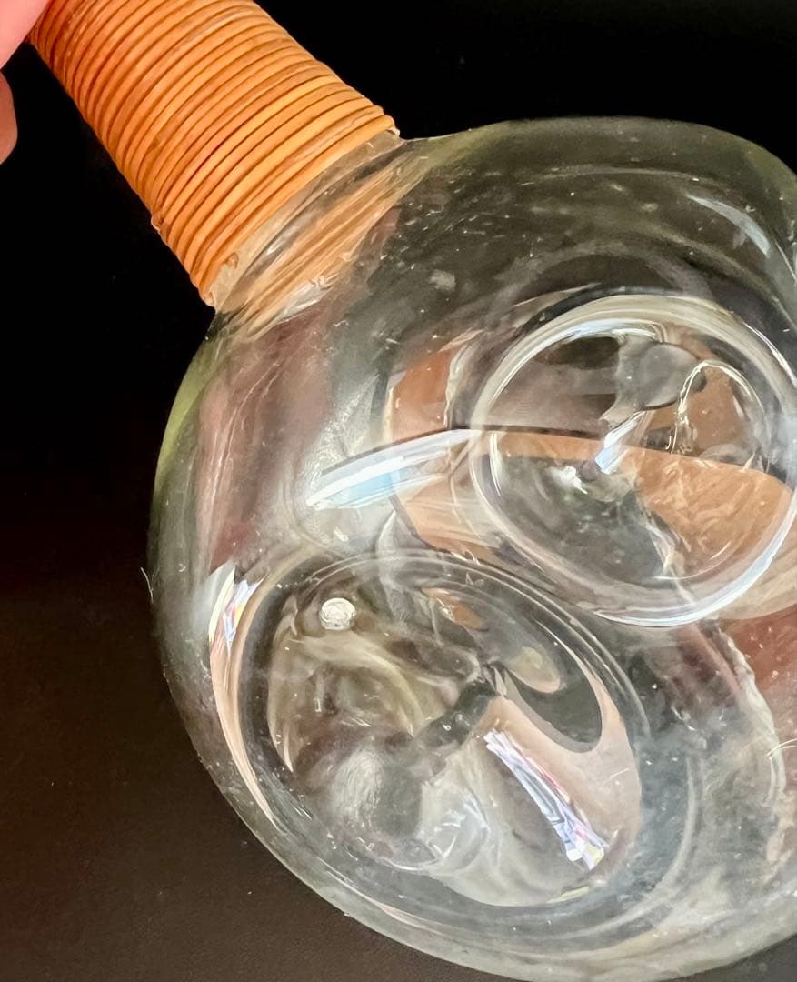 時代　和ガラス　ガラス蓋付き徳利　花瓶　鶴首徳利　アンティーク　古道具