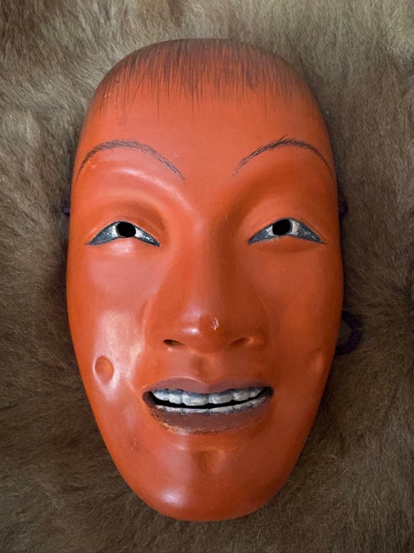 脳面　オレンジ色の木製　稀少品　Japan 骨董