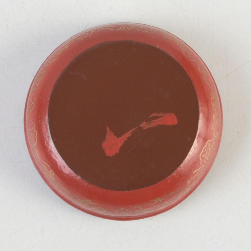 茶道具　朱塗　貝蒔絵　香合　仕覆付　V　9854