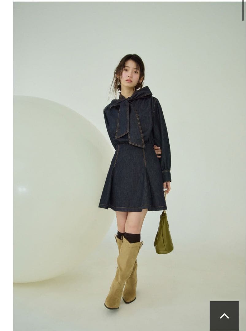 【新品】リランドチュール　デニムボウタイミニワンピース　紺　M