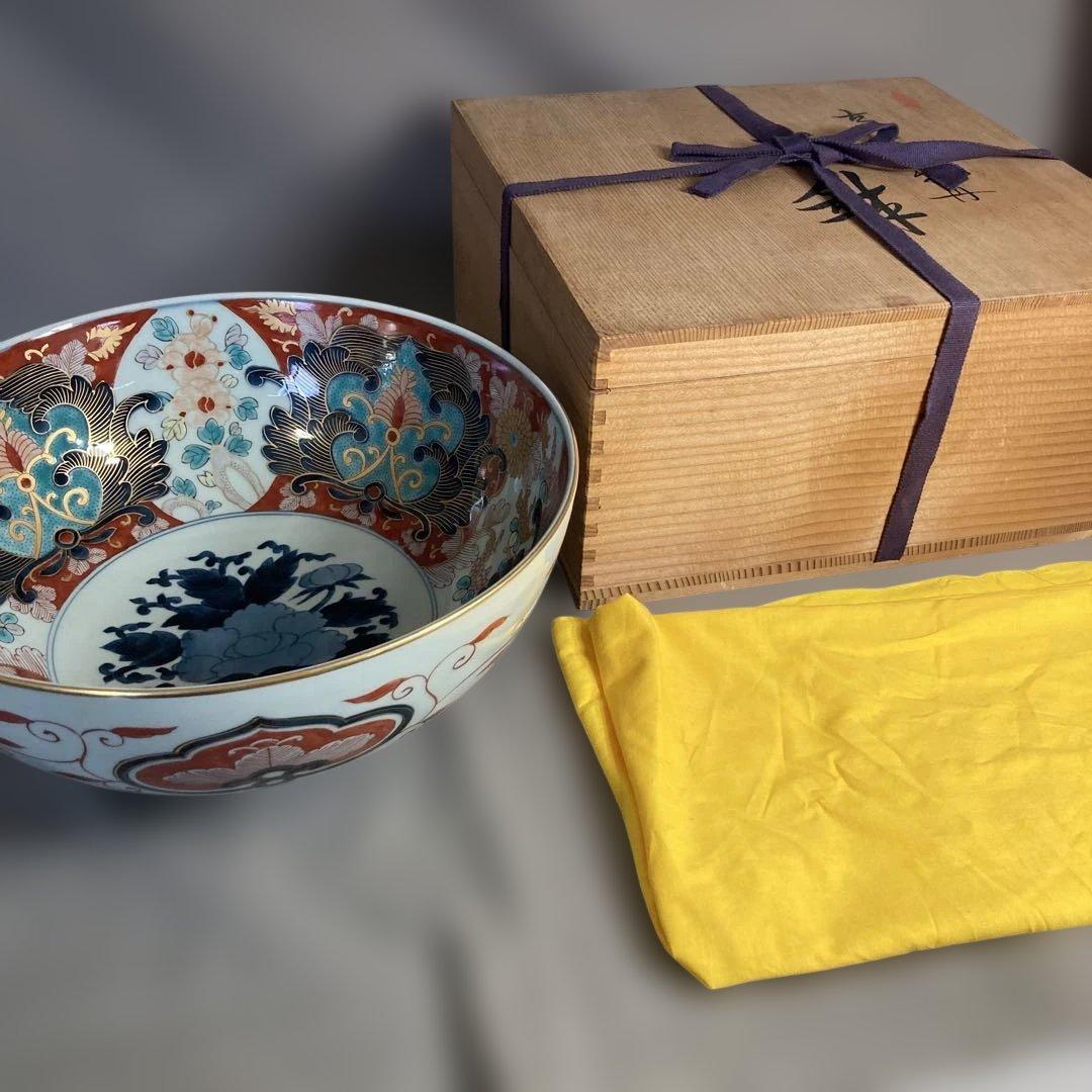 【古伊万里文】古伊万里の伝統　有田古伊万里文　染錦四方花絵牡丹見込文　大深鉢