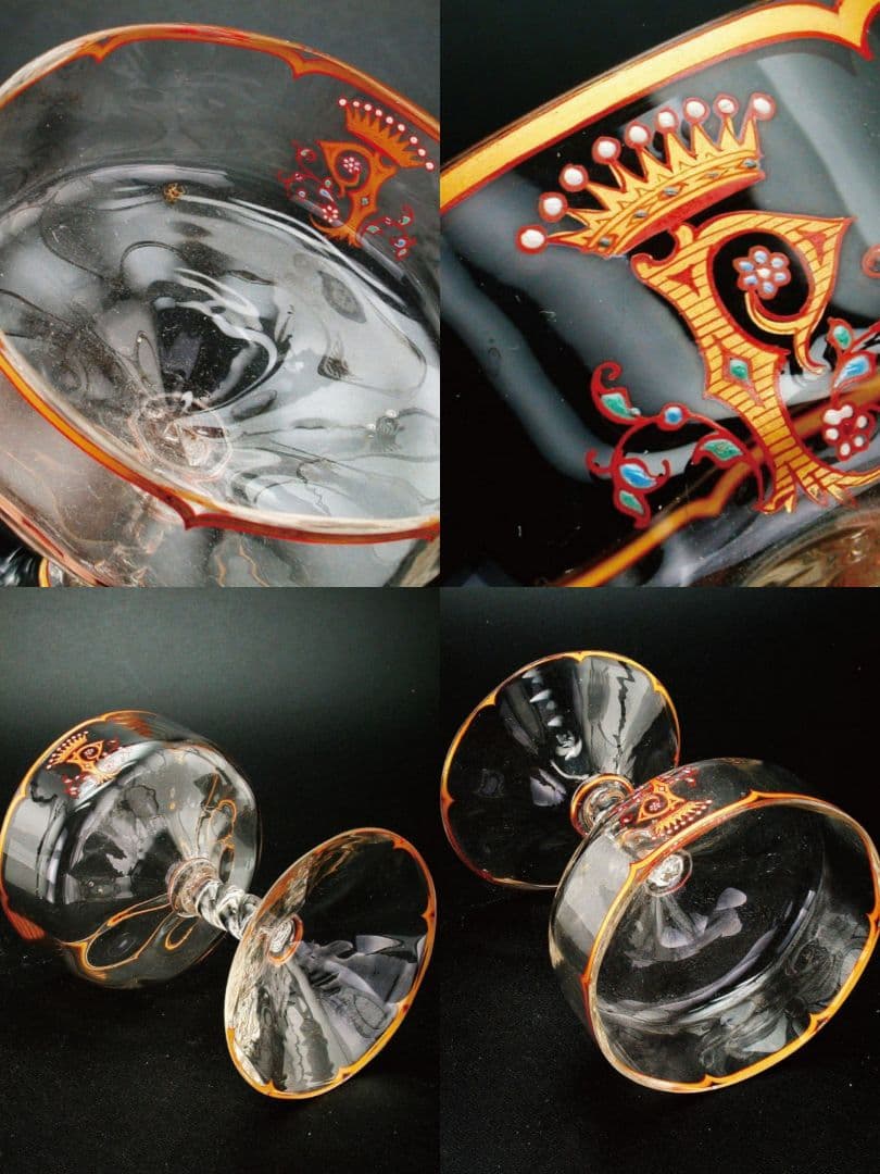 【期間限定値下】エミール・ガレ★エナメル彩★花装飾文★キャビネットグラス