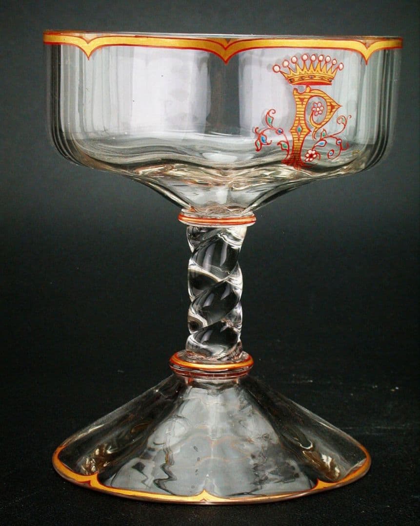 【期間限定値下】エミール・ガレ★エナメル彩★花装飾文★キャビネットグラス