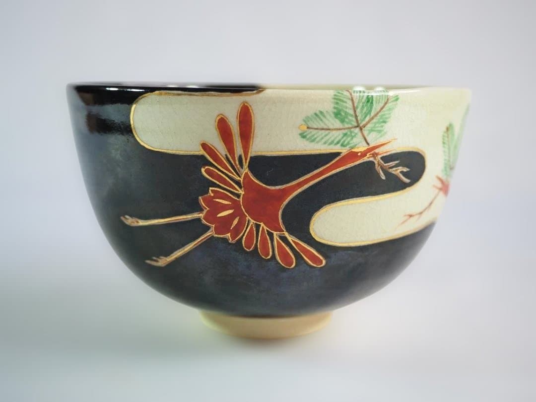 裏千家15世鵬雲斎御書付『色絵仁清写茶碗』銘：松喰鶴 16代永樂善五郎造（即全）