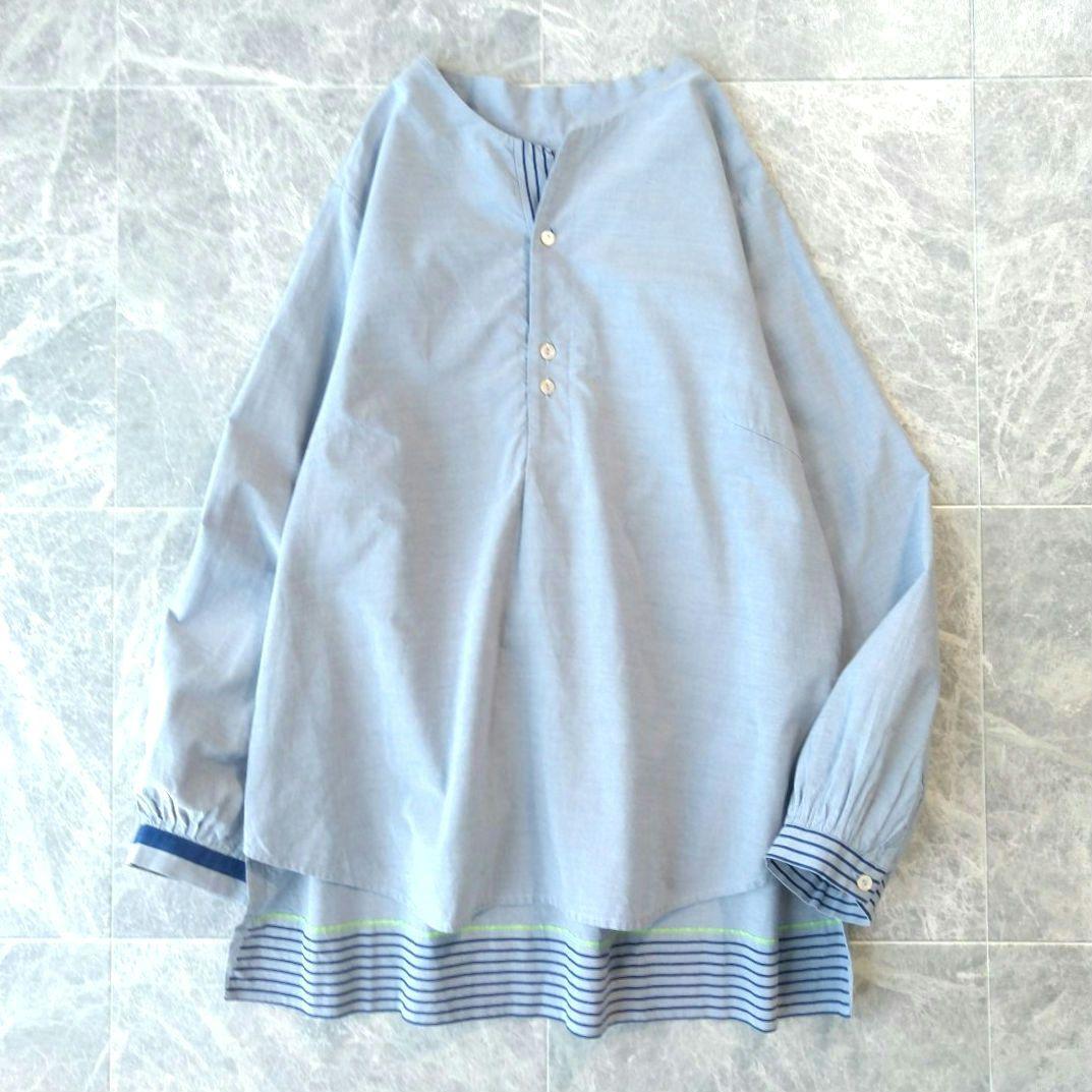 039 Huyo様 パラスパレス コットンブロード ノーカラーシャツ ブラウス