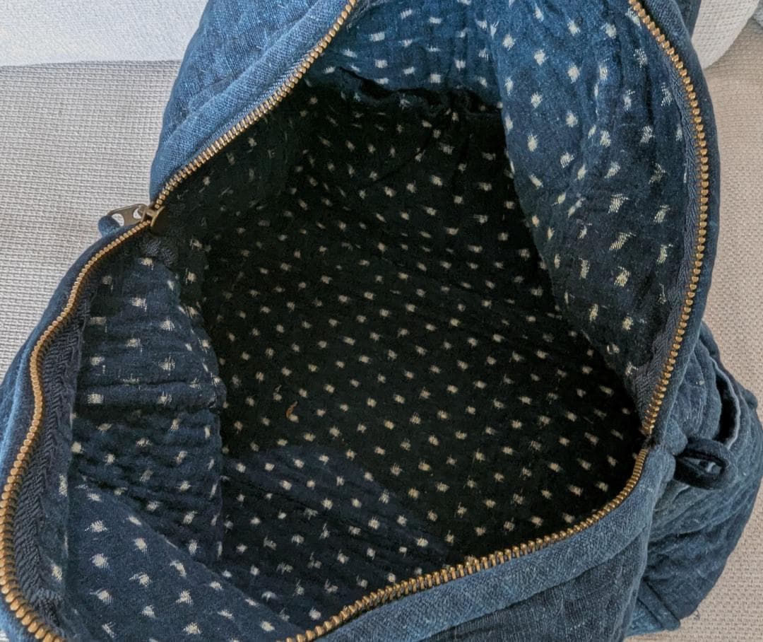 古布 藍染 手作り ハンドバッグ ヴィンテージ 37cm Indigo 菊紋