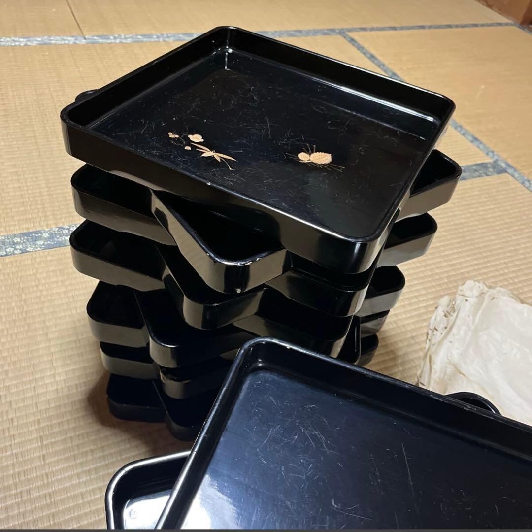 蔵出し品　松竹梅　懐石　漆器盆　会席　沈金？　２０枚　 黒塗 会席膳　奥有馬