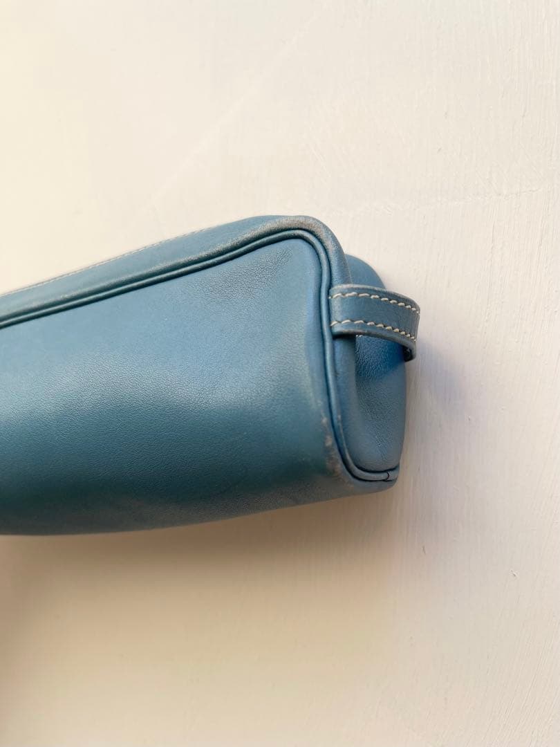 HERMES エルメス レザー ペンケース ポーチ ブルー系 シルバー金具