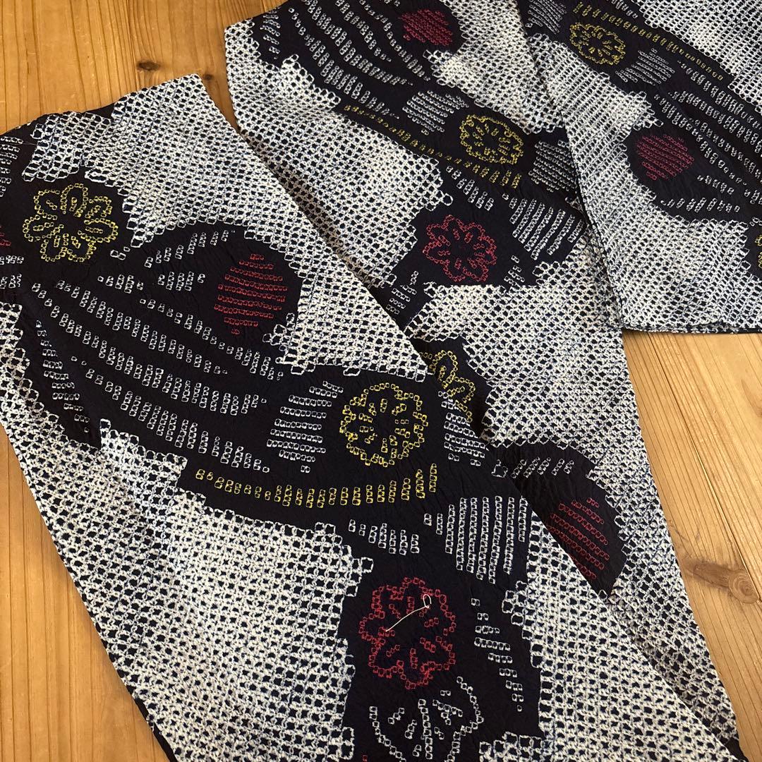 【SALE】有松鳴海絞り浴衣 美品 身丈159 手縫い 藍染 絞り 浴衣