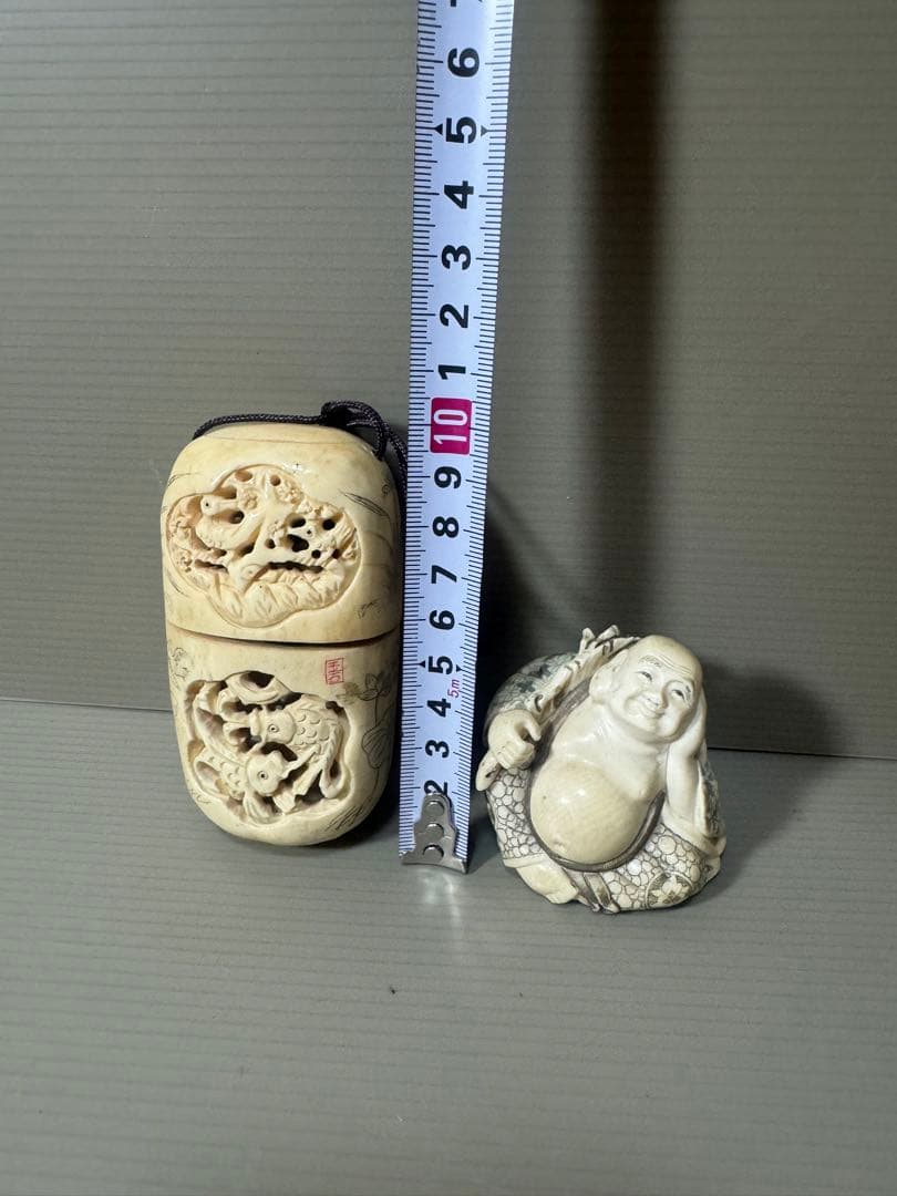 2122 骨董　根付布袋様七福神　根付彫刻煙草入れ　時代物