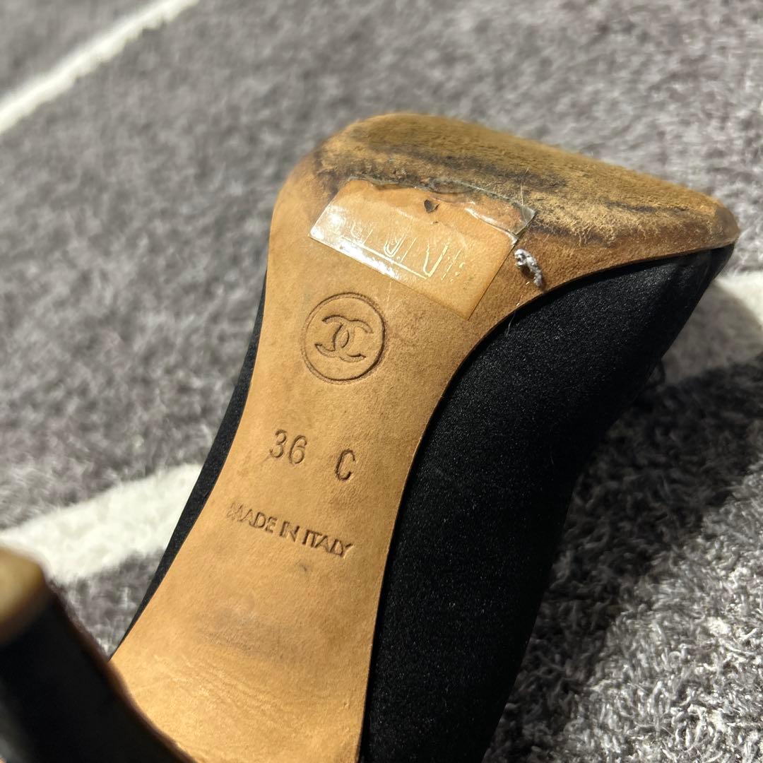 シャネル CHANEL パンプス ヒール ココマーク ミュール 黒 36