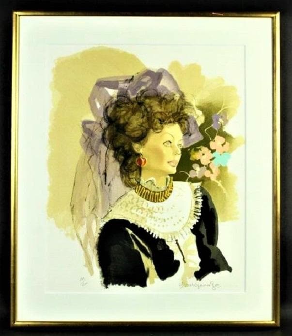 宮永岳彦 「黒い衣裳」 リトグラフ 直筆サイン 一枚の繪 タトウ箱.