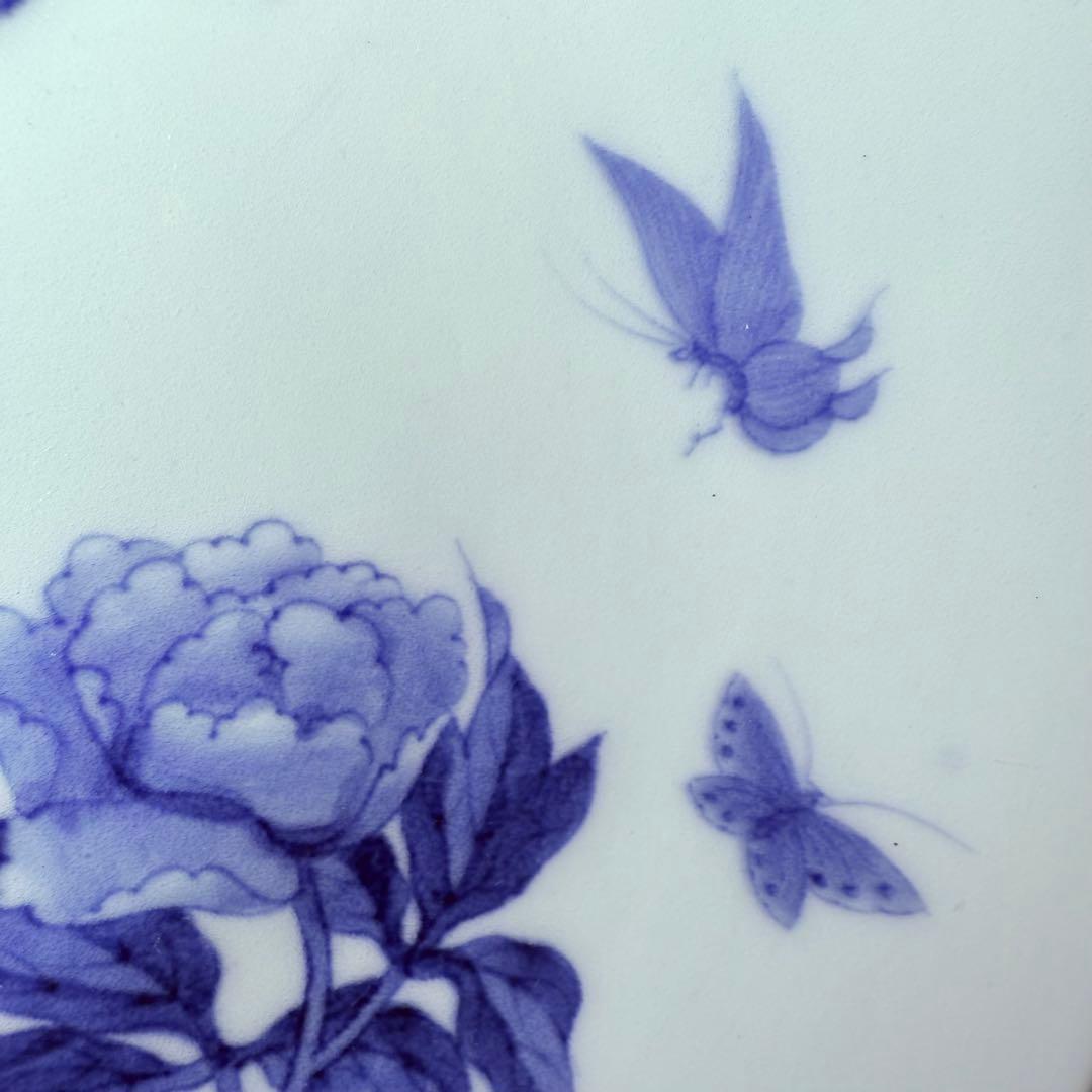 幕末～明治期　古鍋島　染付牡丹蝶図高台皿　古美術　骨董　コレクション