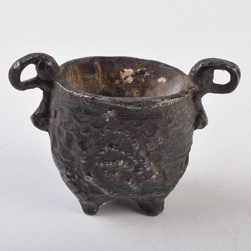 中国　古銅宣徳銅　山水文刻　三足香炉　V　R9217