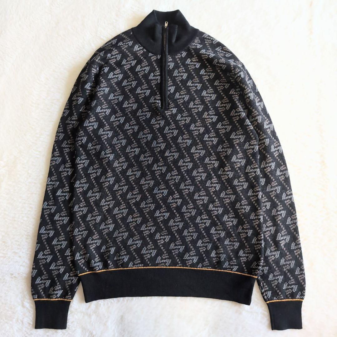 美品 レザレクション 総柄 ハーフジップ ウール ニットセーター XL ブラック