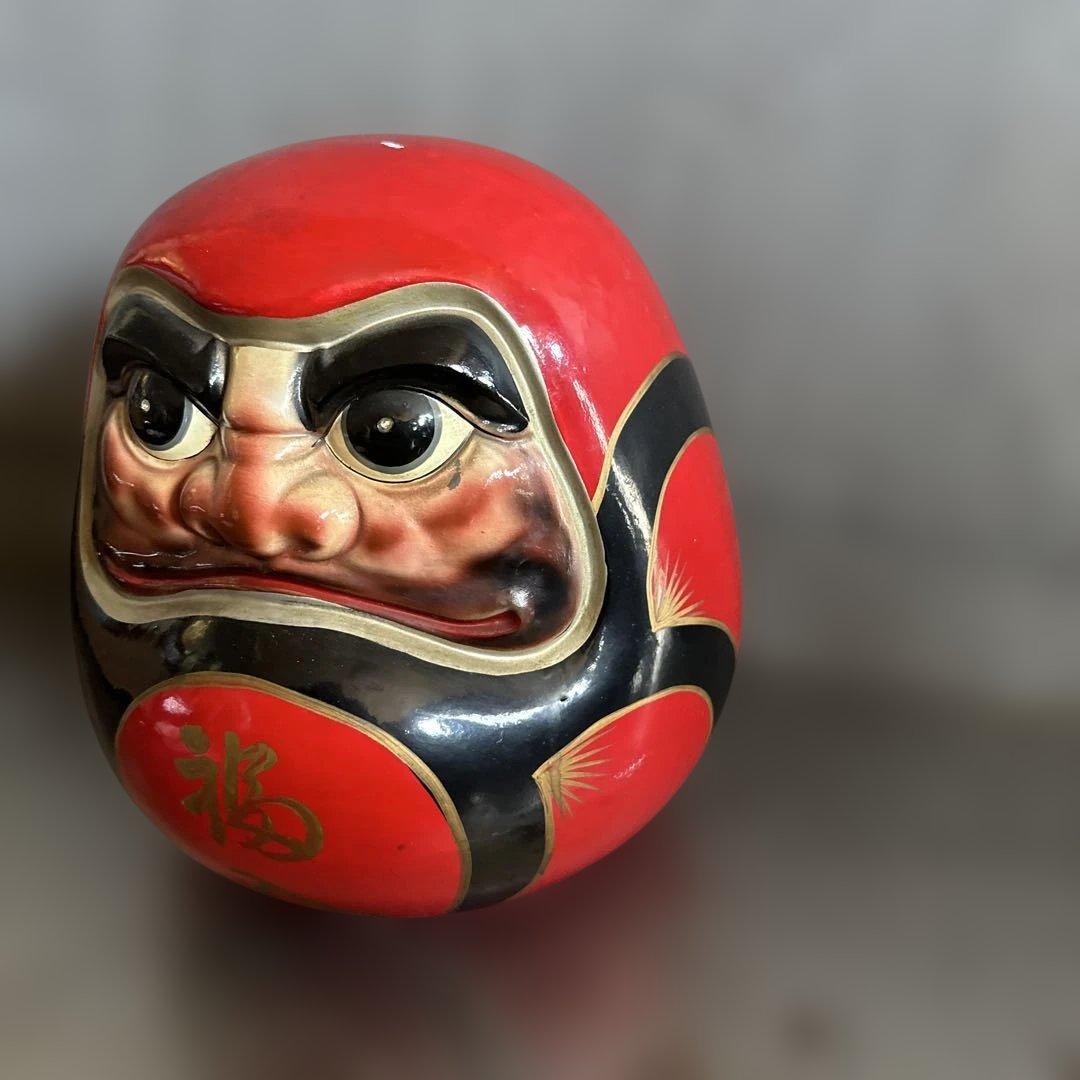お値下げ❣️ヴィンテージ希少品‼️陶器ダルマ貯金箱　赤色の達磨 置物