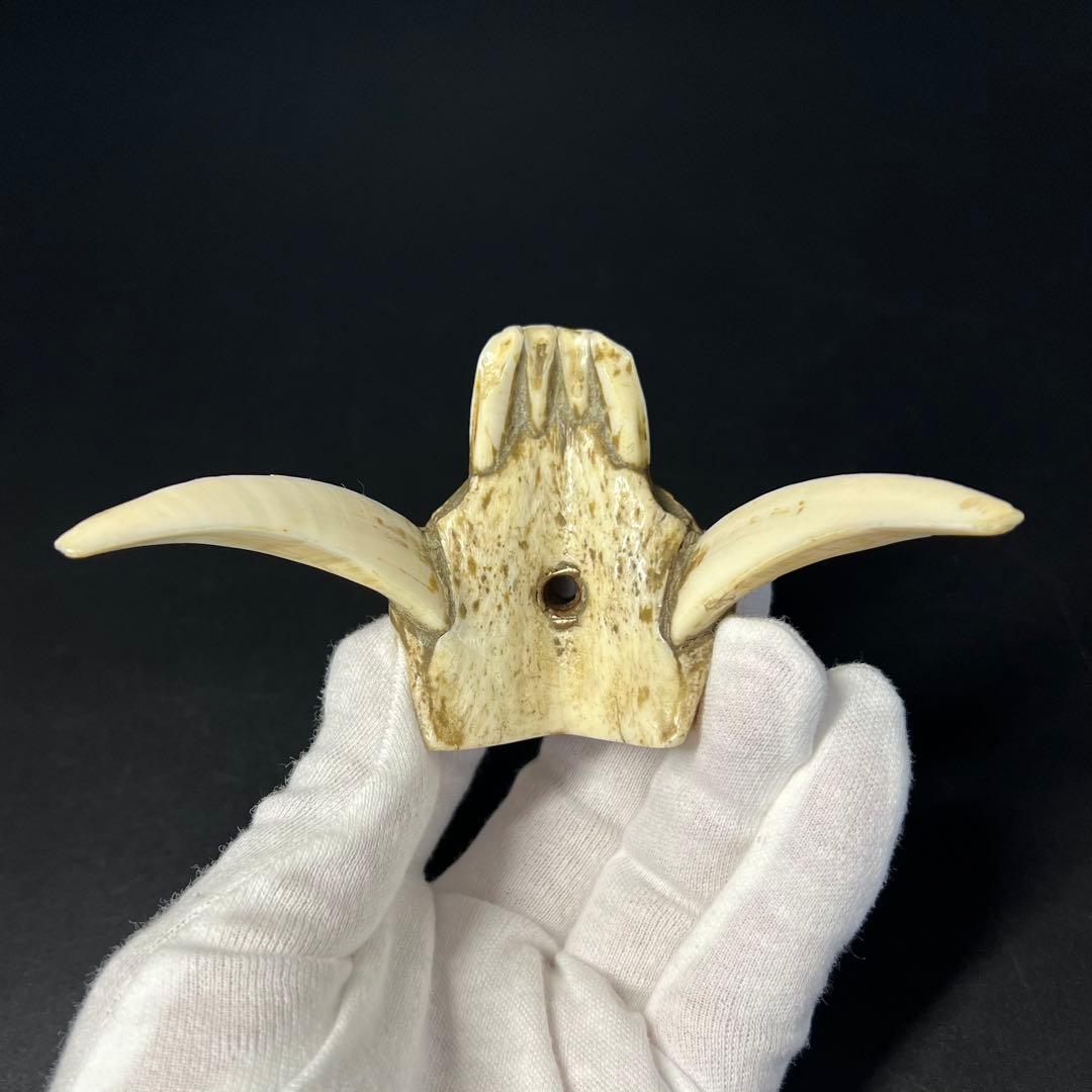 ◎古道具 庵々◎江戸-明治期 獣牙根付■提げ物山伏猟師魔除け呪物■猪牙狼牙熊牙