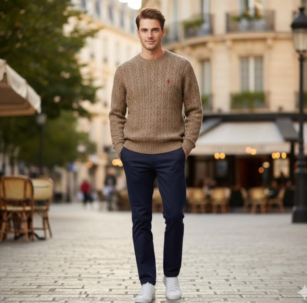 90s ポロバイラルフローレン ウール ケーブルニット ポニー M キャメル