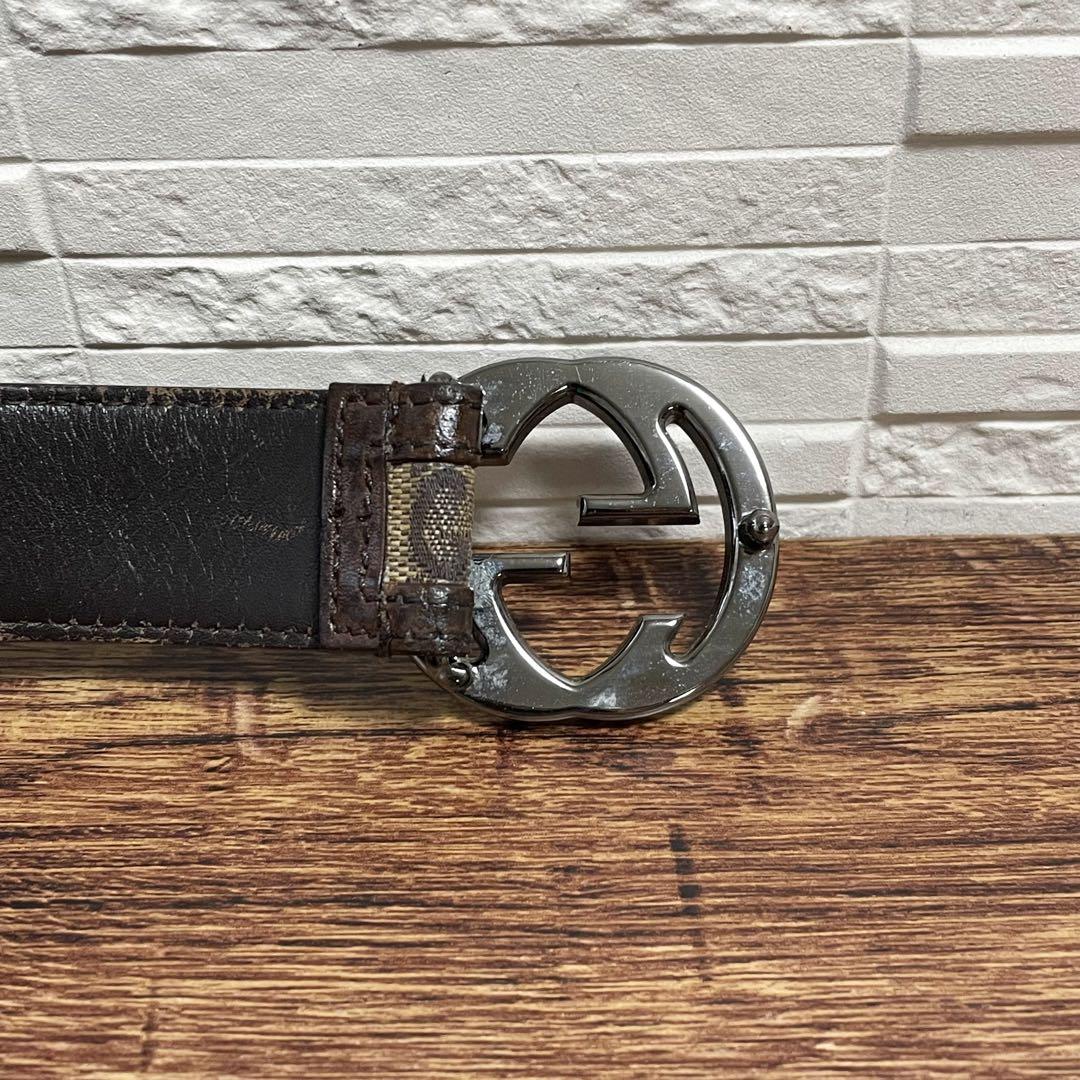 グッチ GG インターロッキング バックル キャンバス×レザー ベルト