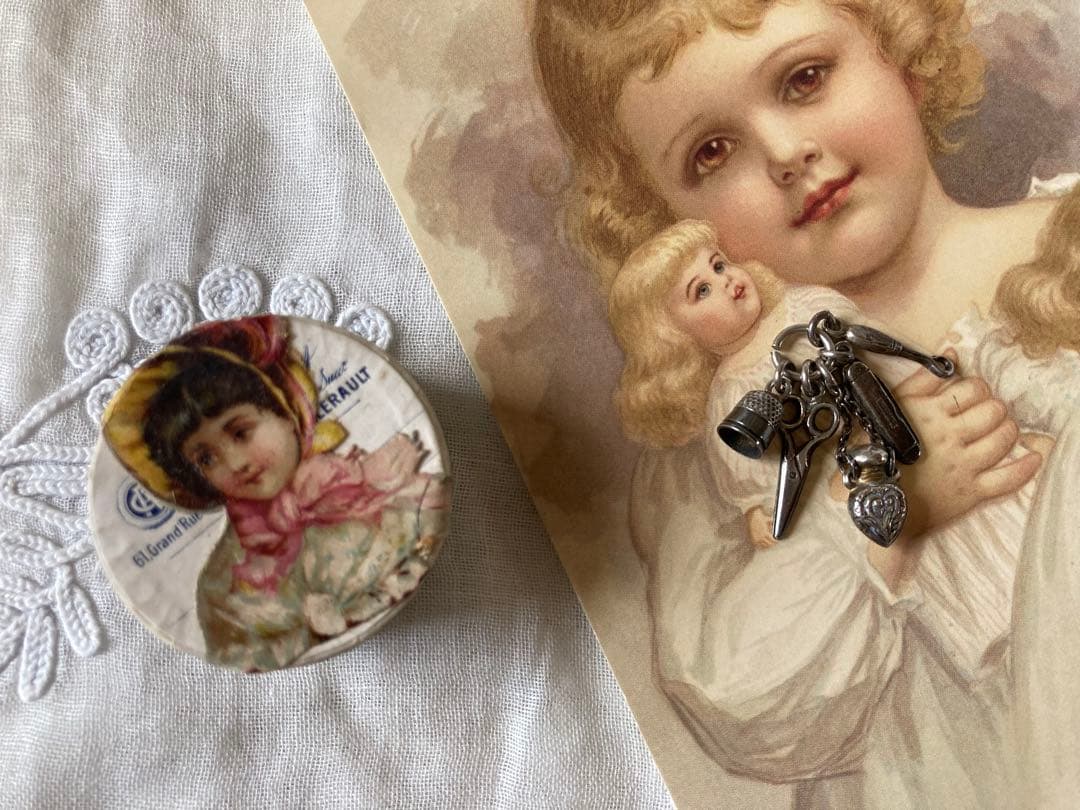 フランス アンティーク シルバー製ミニョネット用シャトレーン 純銀製ドール小物