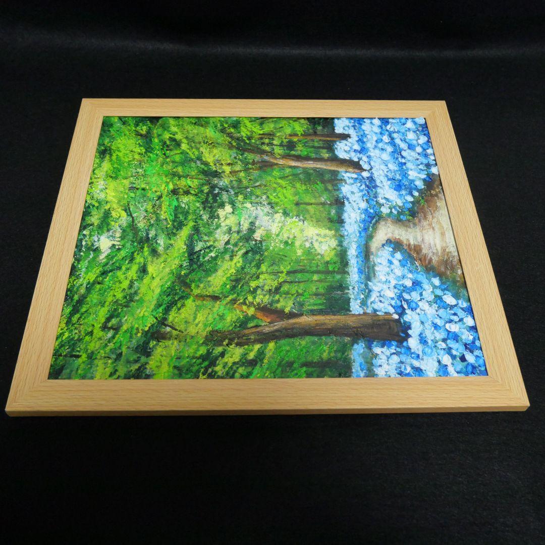 油絵 油彩 油彩画 絵 絵画【森の中の青い花】