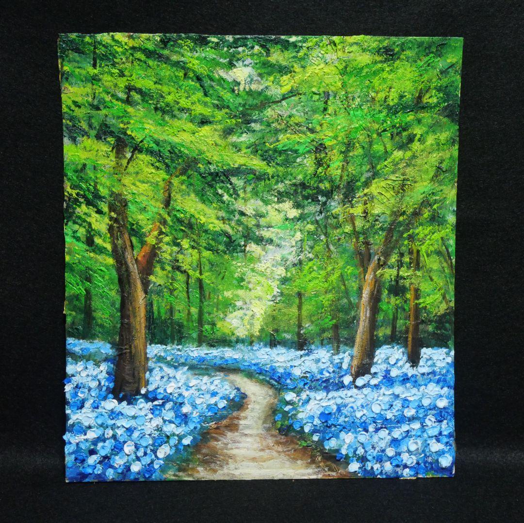 油絵 油彩 油彩画 絵 絵画【森の中の青い花】