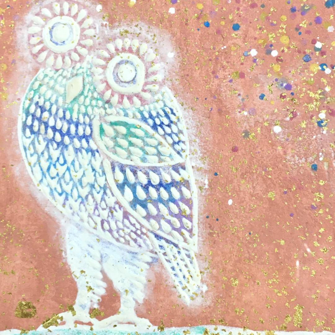 ○【真作】芳澤一夫 フクロウ 不苦労 【極美品】日本画 肉筆 絵画 美術品