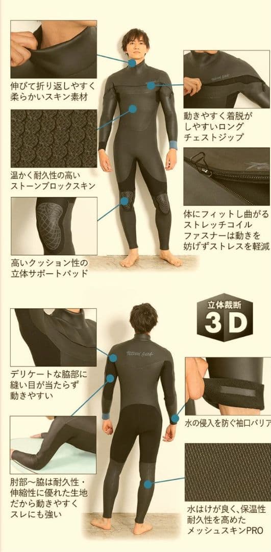 FELLOW メンズ セミドライ ロングチェストジップ 5x3mm XLBサイズ