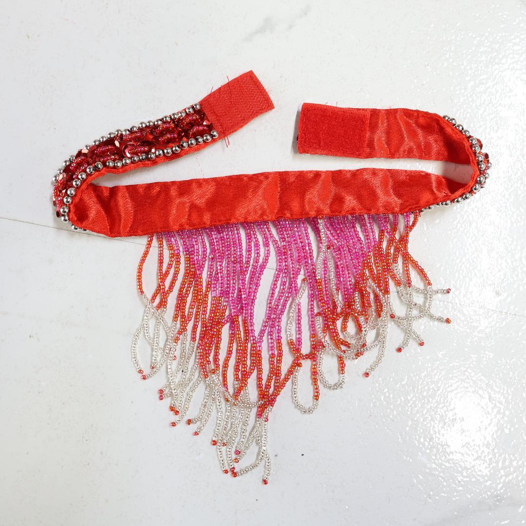 【ベリーダンス用 オリエンタル衣装】レッド スパンコールラメ多数 赤 ビーズ