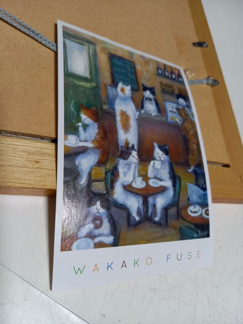 題名　山登り　布施和佳子　猫　作家　パステル画　北欧　モダン　アート