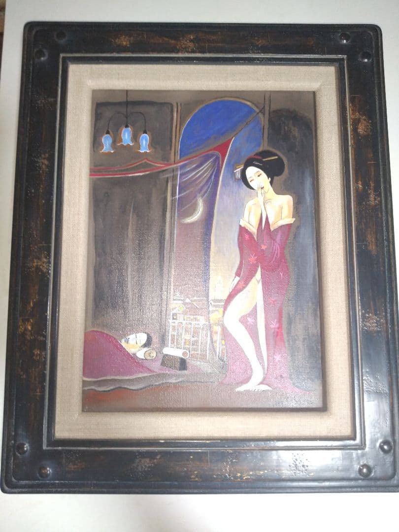 斎藤真一、絵画、油彩4F.蚊帳の月、肉筆、高級額縁、宮永岳彦、鴨居玲、山下清。