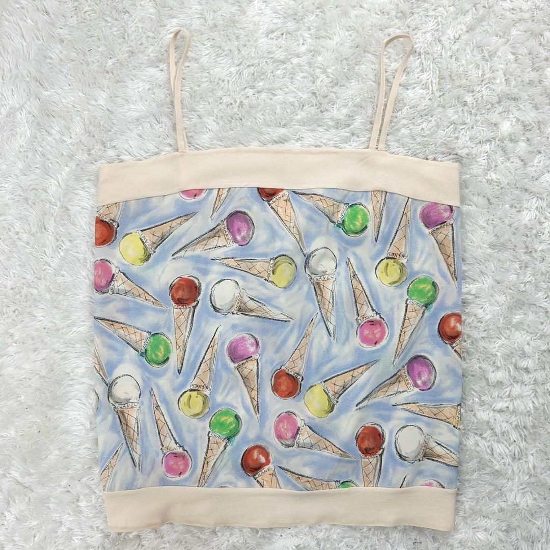 【美品・付属品付き】シャネル☆総柄入りキャミソール アイスクリーム ブランドロゴ