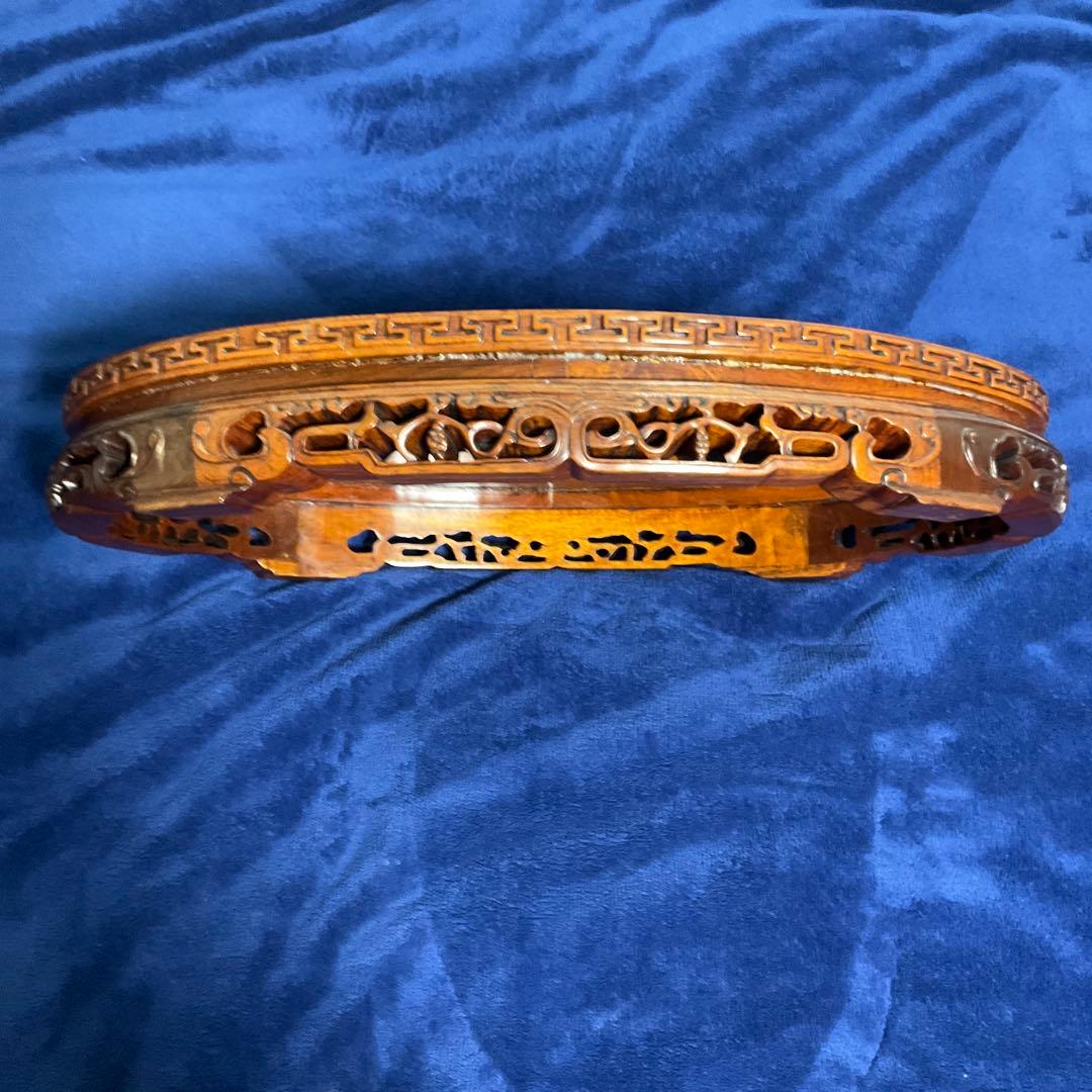 唐木製　彫刻入り楕円形花台