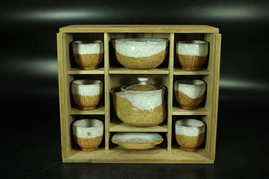 十二代 田原陶兵衛作 萩焼 煎茶器揃 共箱 未使用(K-LC870)