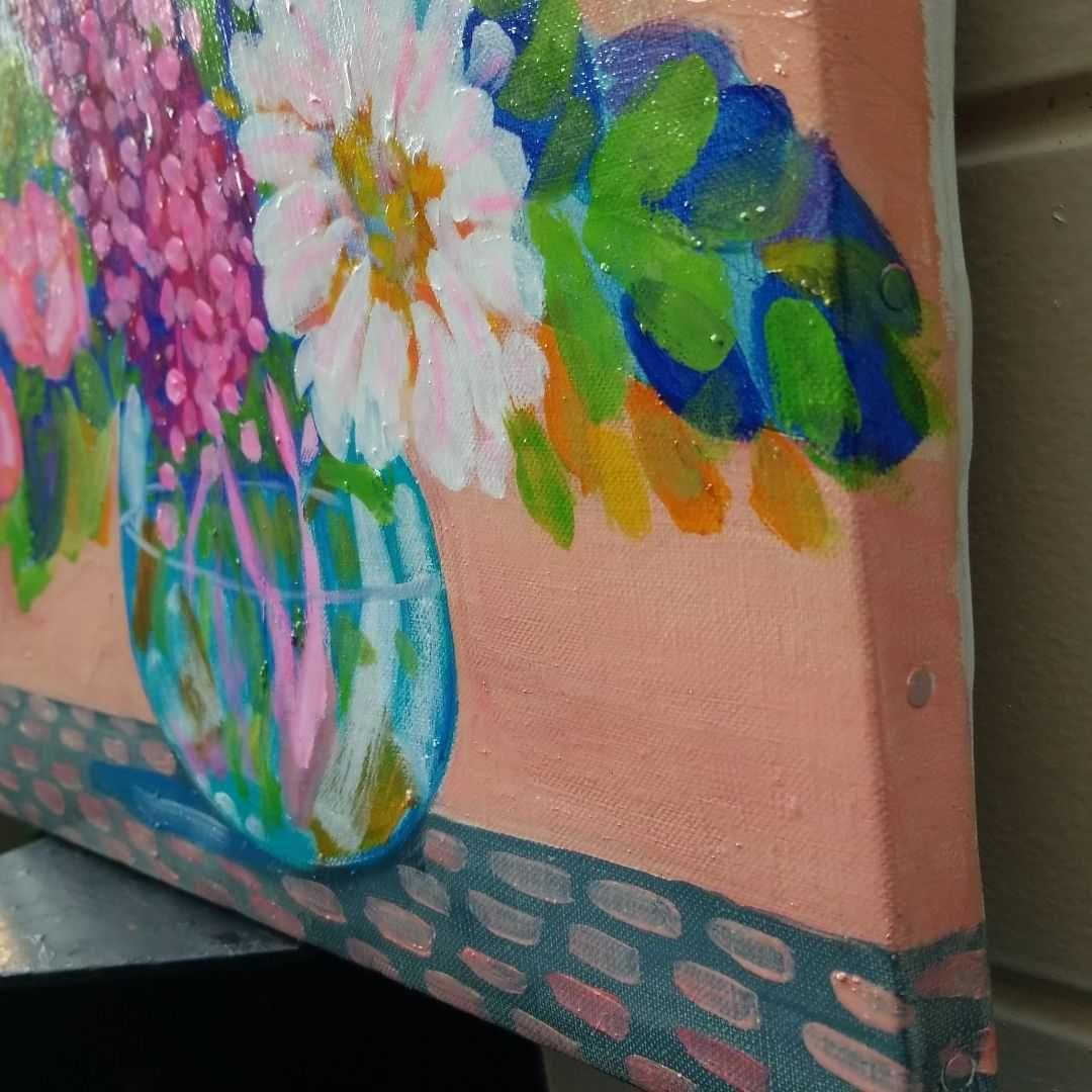 油絵　専用　丸い花瓶に入れたお花