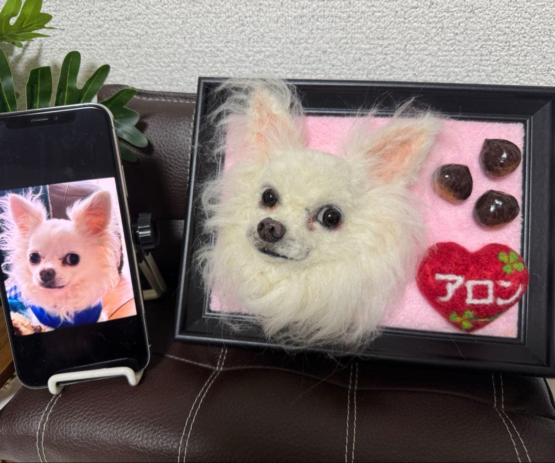 わんこ限定　うちの子プレート　わたわたペットの羊毛フェルト作品