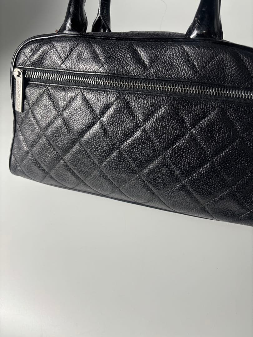 超極美品 シャネル キャビアスキン ハンドバッグ ミニボストンバッグ ブラック