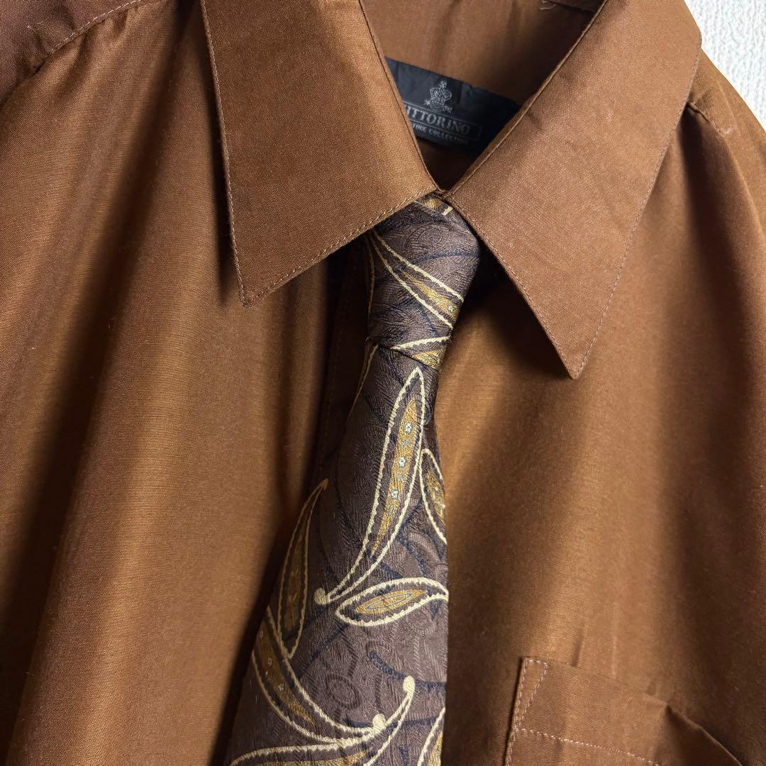 ネクタイシャツニットベスト　シルク　ペイズリー　ワッペン　襟切替　太アーム　古着