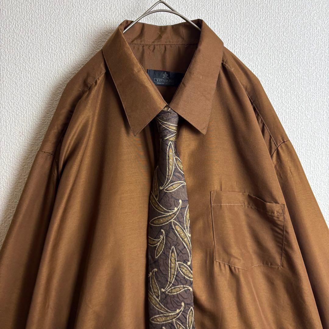 ネクタイシャツニットベスト　シルク　ペイズリー　ワッペン　襟切替　太アーム　古着