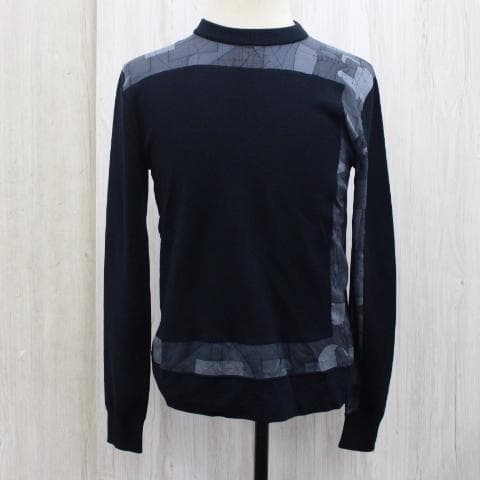 ◇美品 HERMES クルーネックニット 薄手 ネイビー S ウール＆シルク