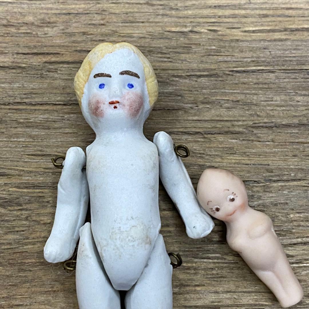 ドイツアンティーク チャイナヘッドドール 15cm ブロンド ビスクドールセット