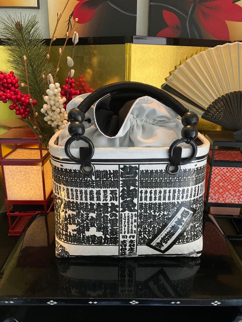 一閑張り　一閑張りバッグ　古文書　和紙　大相撲　大正　着物　相撲番付　正絹