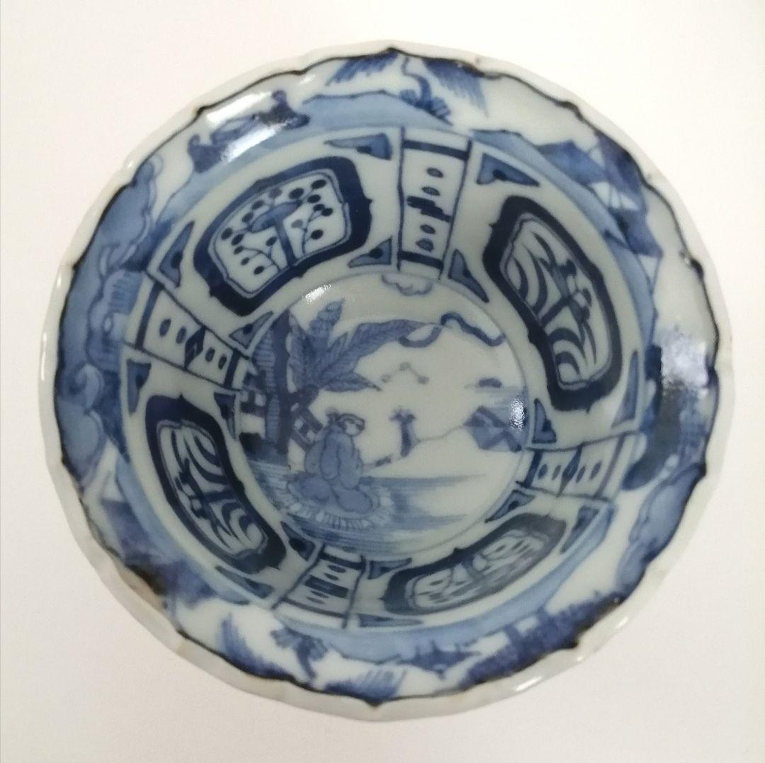 りりィ　古伊万里　山葡萄と蝶図蕎麦猪口１客　芙蓉手小向付２客