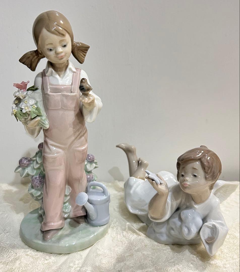 【訳あり】リヤドロ LLADRO フィギュリン 2体セット（花欠け・手破損あり）