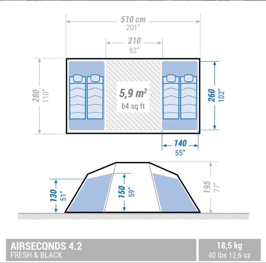 QUECHUA AIR SECONDS FAMILY 4.2 FRESH テント