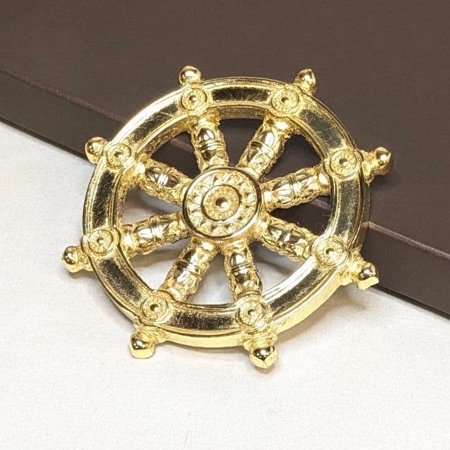 【フォロー割・新品】 輪宝　木製　約9.9cm　3寸　金箔　宗派紋　定紋　法輪