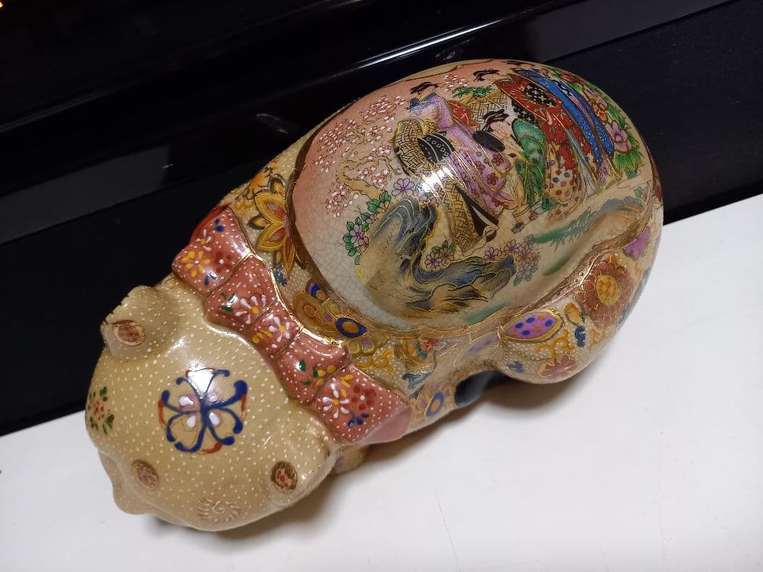 薩摩焼　眠り猫　浮世絵　美人画　古美色　大き目　サイズ　美品